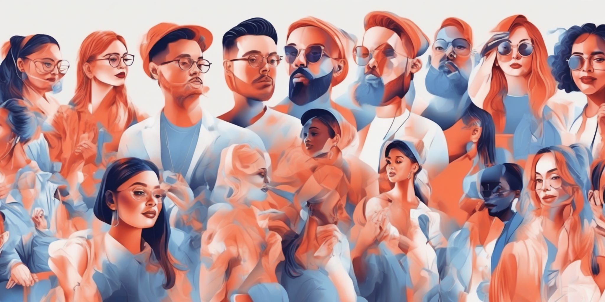 Influencers in illustration style with gradients and white background