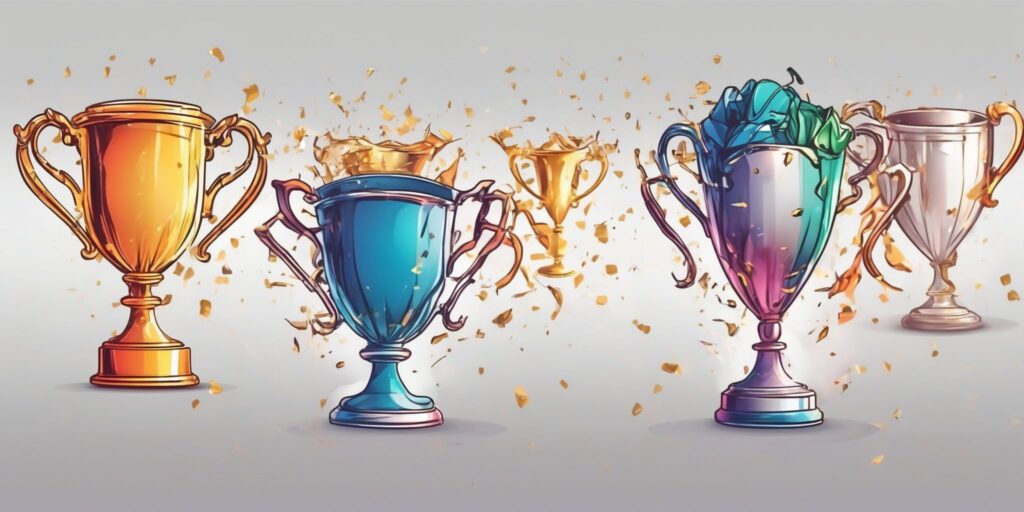 Winner's cup in illustration style with gradients and white background