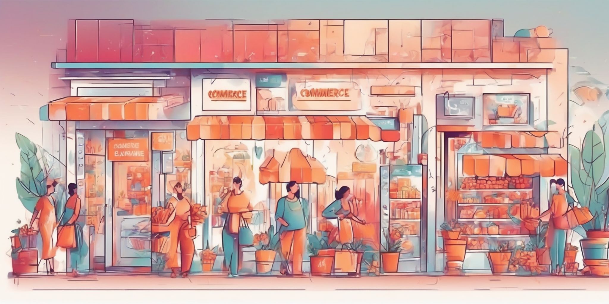 Commerce in illustration style with gradients and white background