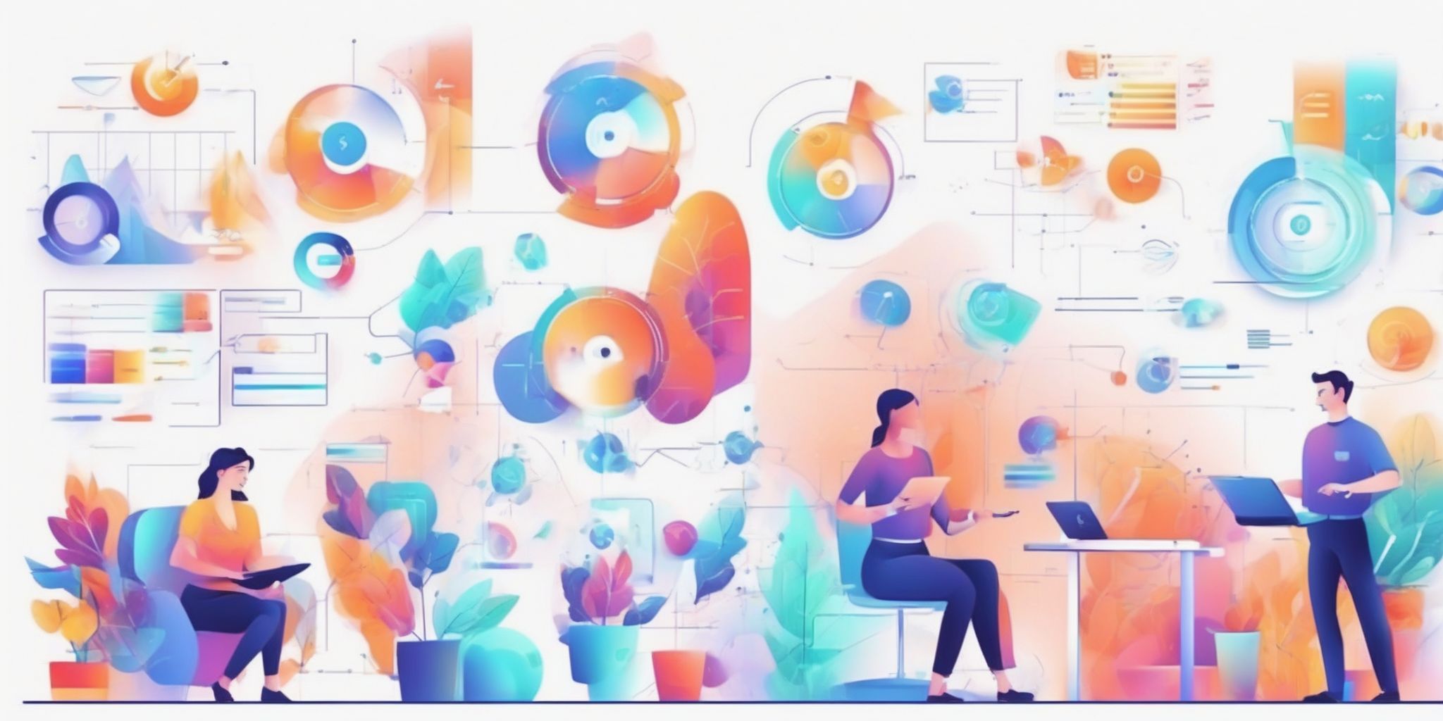 Data-driven marketing in illustration style with gradients and white background