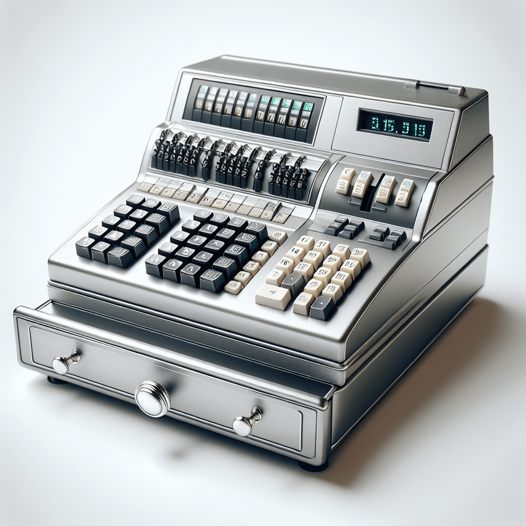 Cash register in photo-realistic style with white background