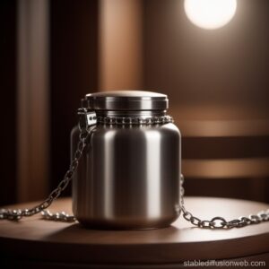Canister with a chain, as a symbol of a canister-based blockchain database